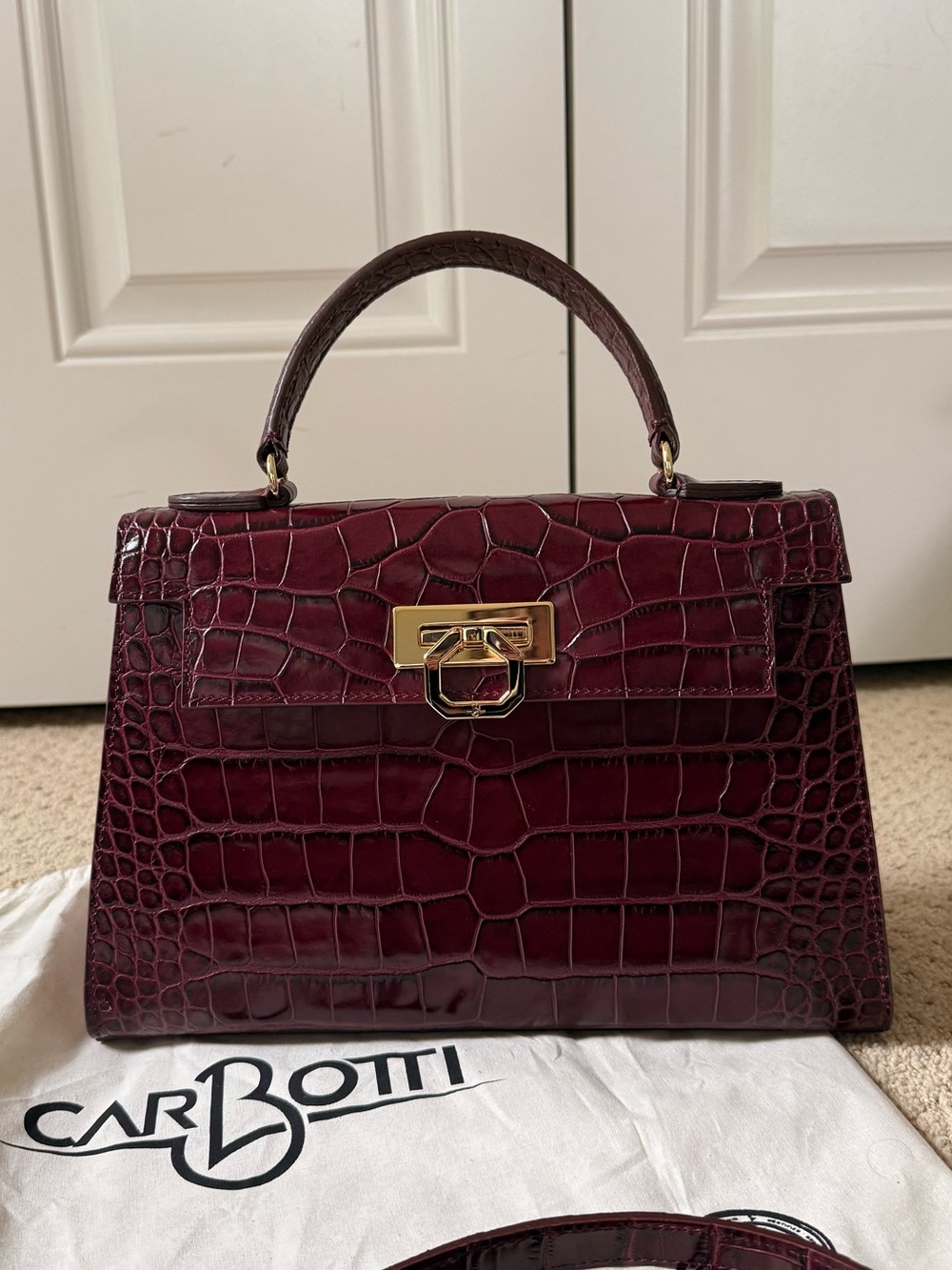 Carbotti Italian Handmade Elena Leather V2 in Croco Wine Top Handle Bag